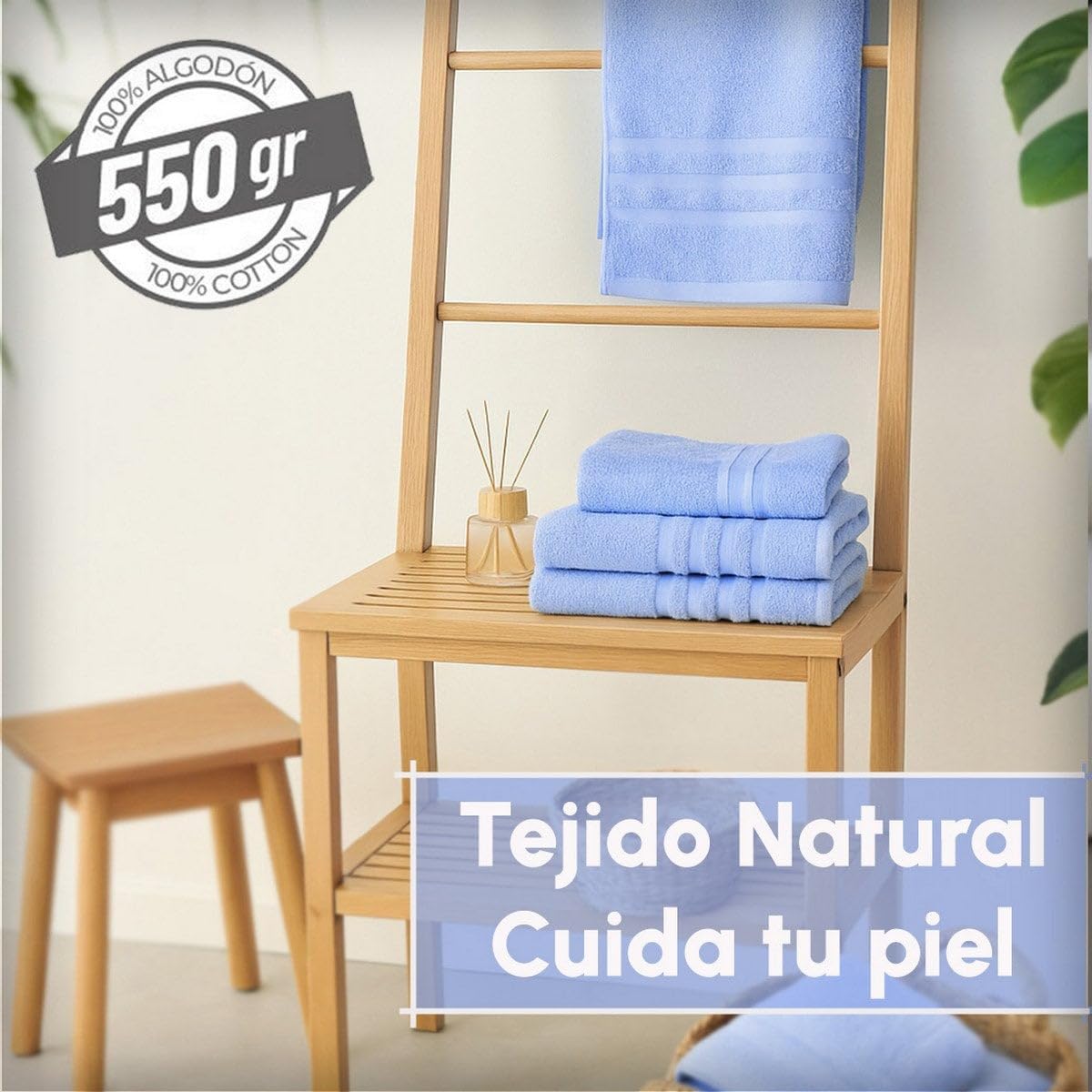 Juego de 8 Toallas de baño Color Azul 100% algodón Rizo de 140x70 cm | Tejido suave de gran gramaje con alta absorción. Aptas para lavadora, de uso diario.