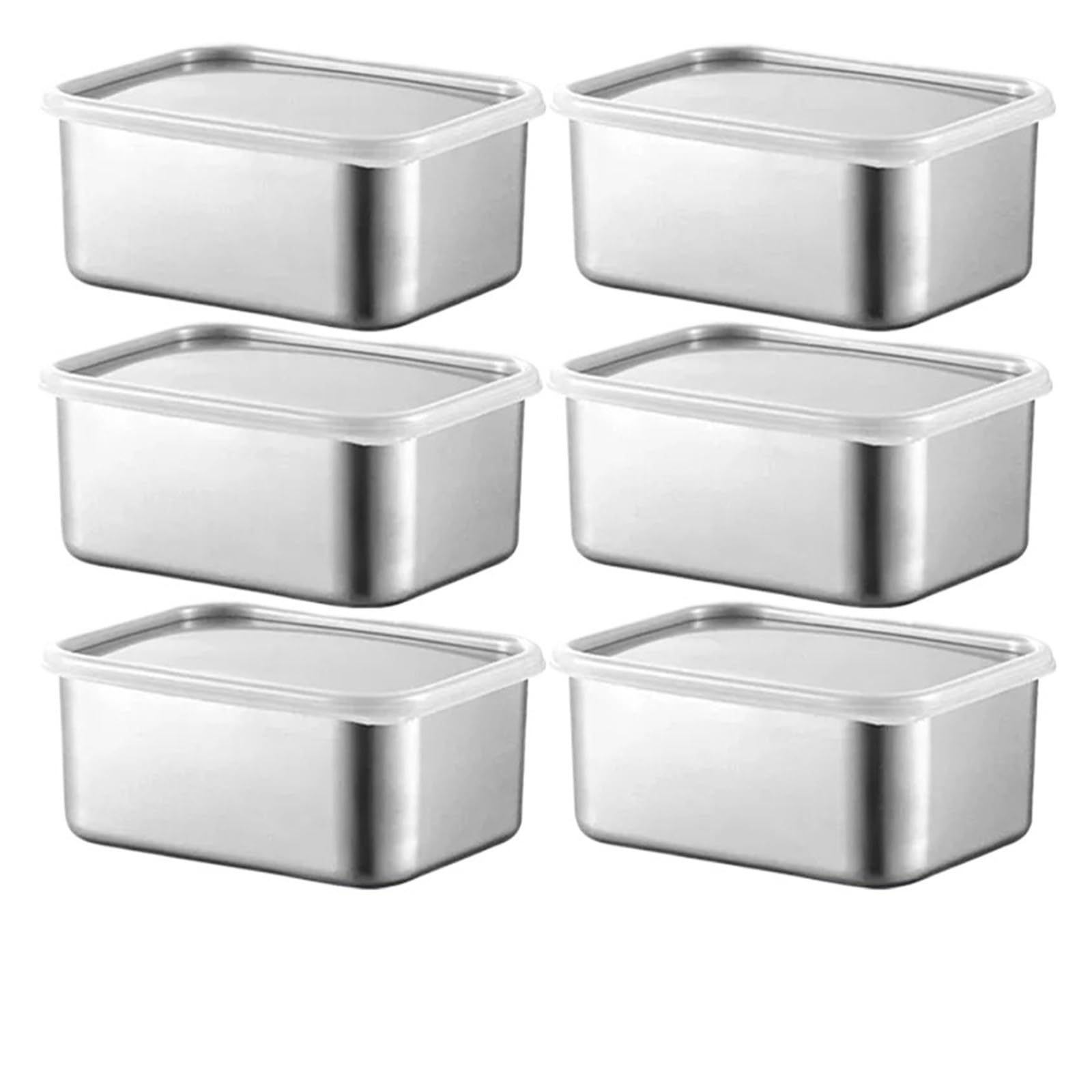 1/6PCS Crisper Fresh-Keep Food Container Rectángulo Picnic Bento | Contenedor de acero inoxidable apto for uso alimentario for almacenamiento en nevera y cocina.(6PCS-With cover)