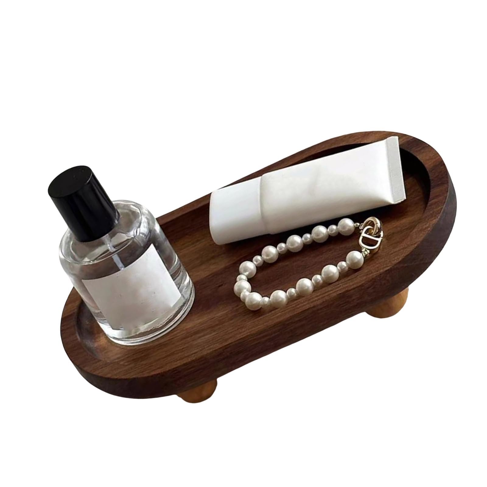 JUYAXIN Elegant Wooden Oval Jewelry Dish Fragrances Perfumes Bottle Stand Trinkets Display Decorative Tabletop Organizers Organizers Wooden Stand