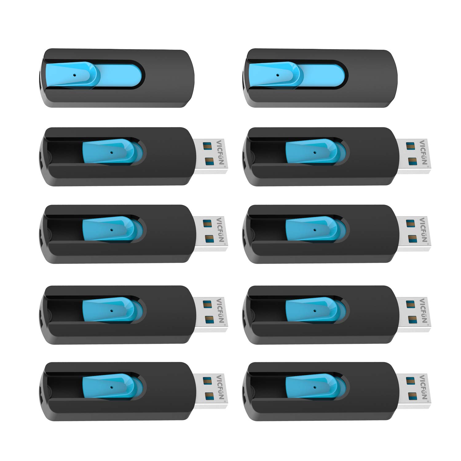 VICFUN 10 Pack 128MB USB Flash Drives USB 2.0 Flash Drive Slide Retractable USB Memory Stick 128MB, Cyan