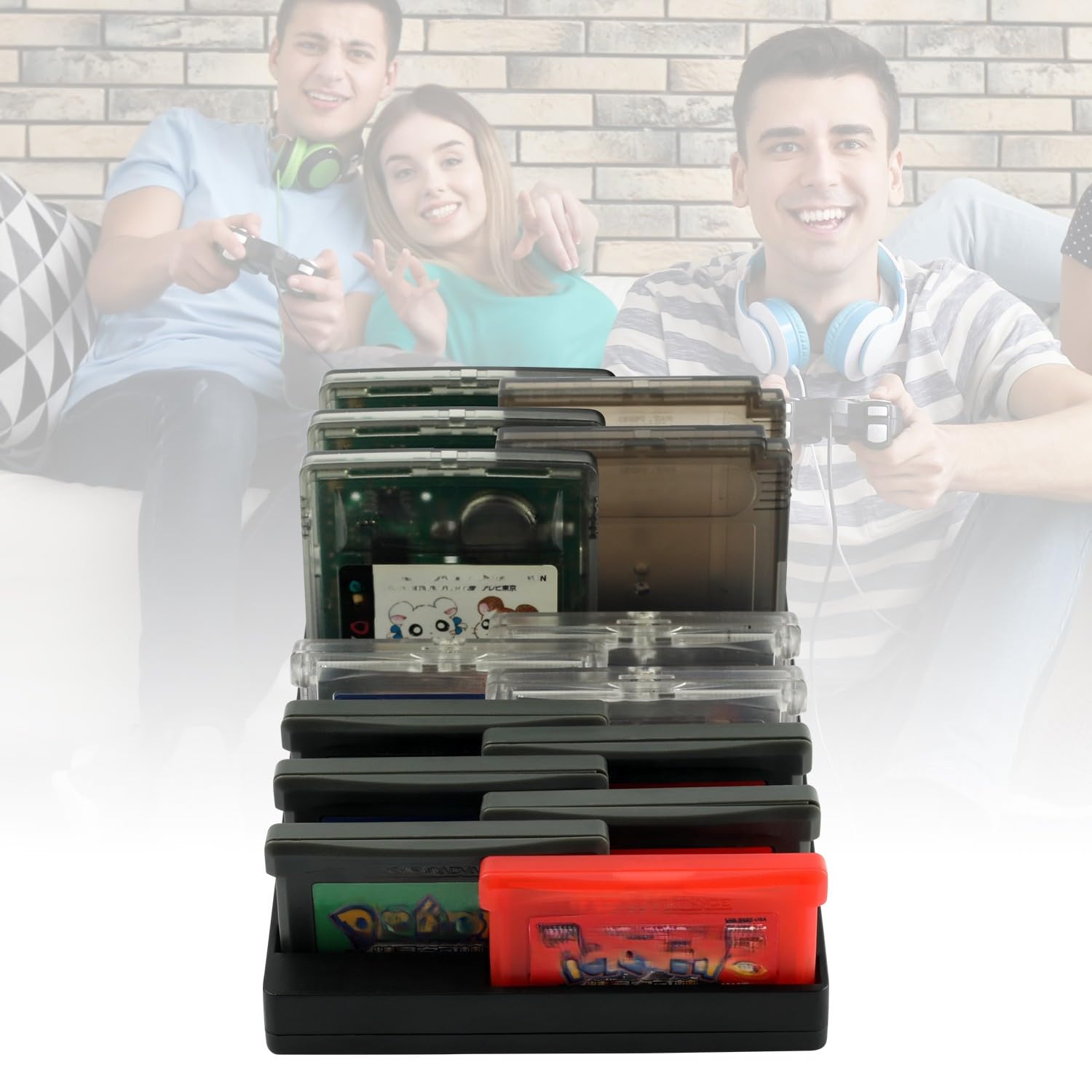 14-in-1 Game Cartridge Holder Compatible with Nintendo GBA Games, ABS Display Stand & Storage Organizer Rack for Game Boy Advance Cartridges - Showcases Label Art