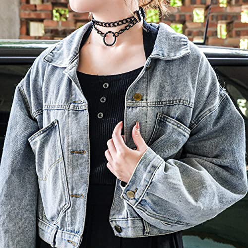 MANFNEE PU Leder Choker Punk Goth Emo Circle Kette Choker Halsband Halskette für Frauen Männer verstellbar