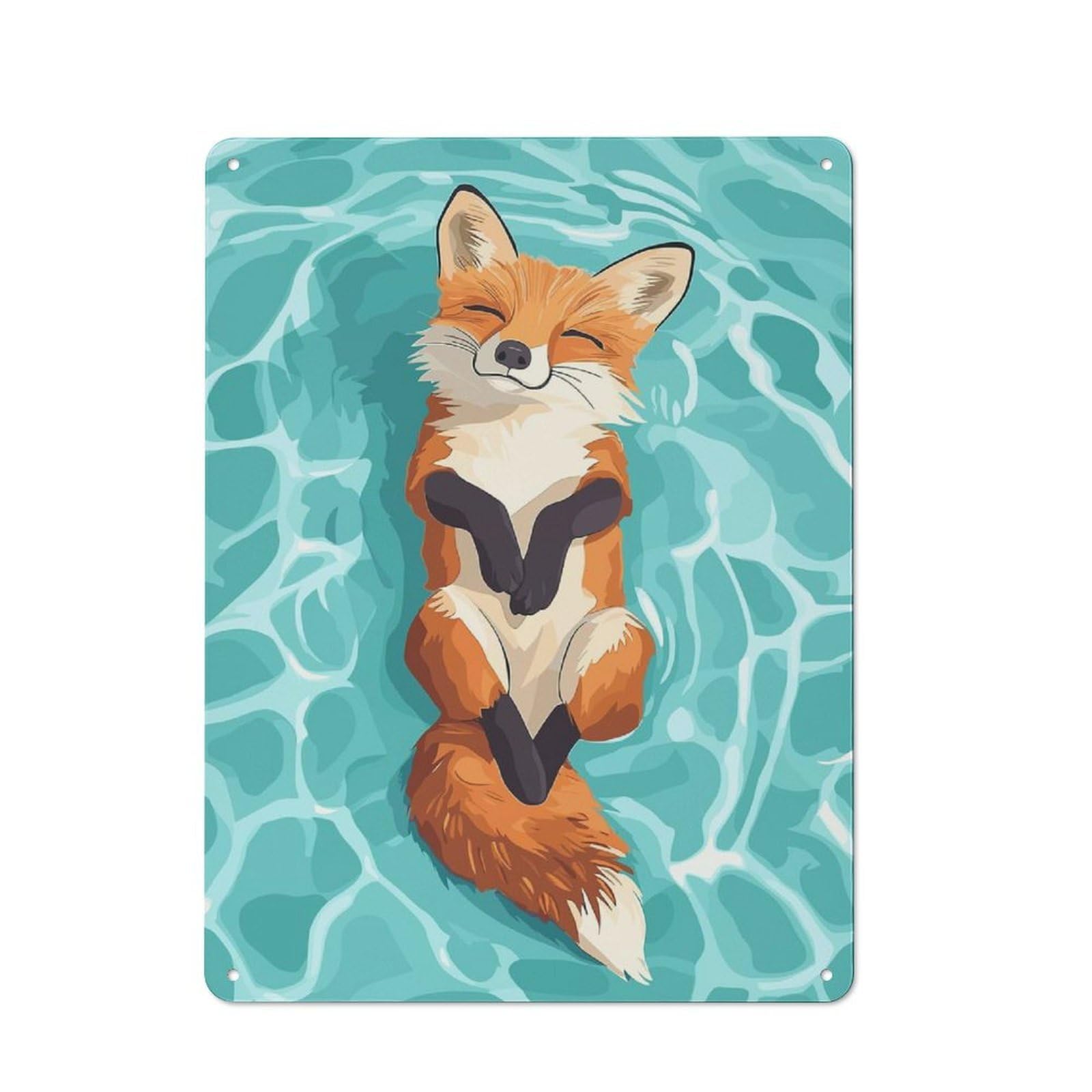 Junmoney Style-9 Rustic Tin Sign 40X30cm Featuring Fox Floating Peacefully In Water For Garage Or Workshop, For Garage, Workshop And Man Cave Decoration