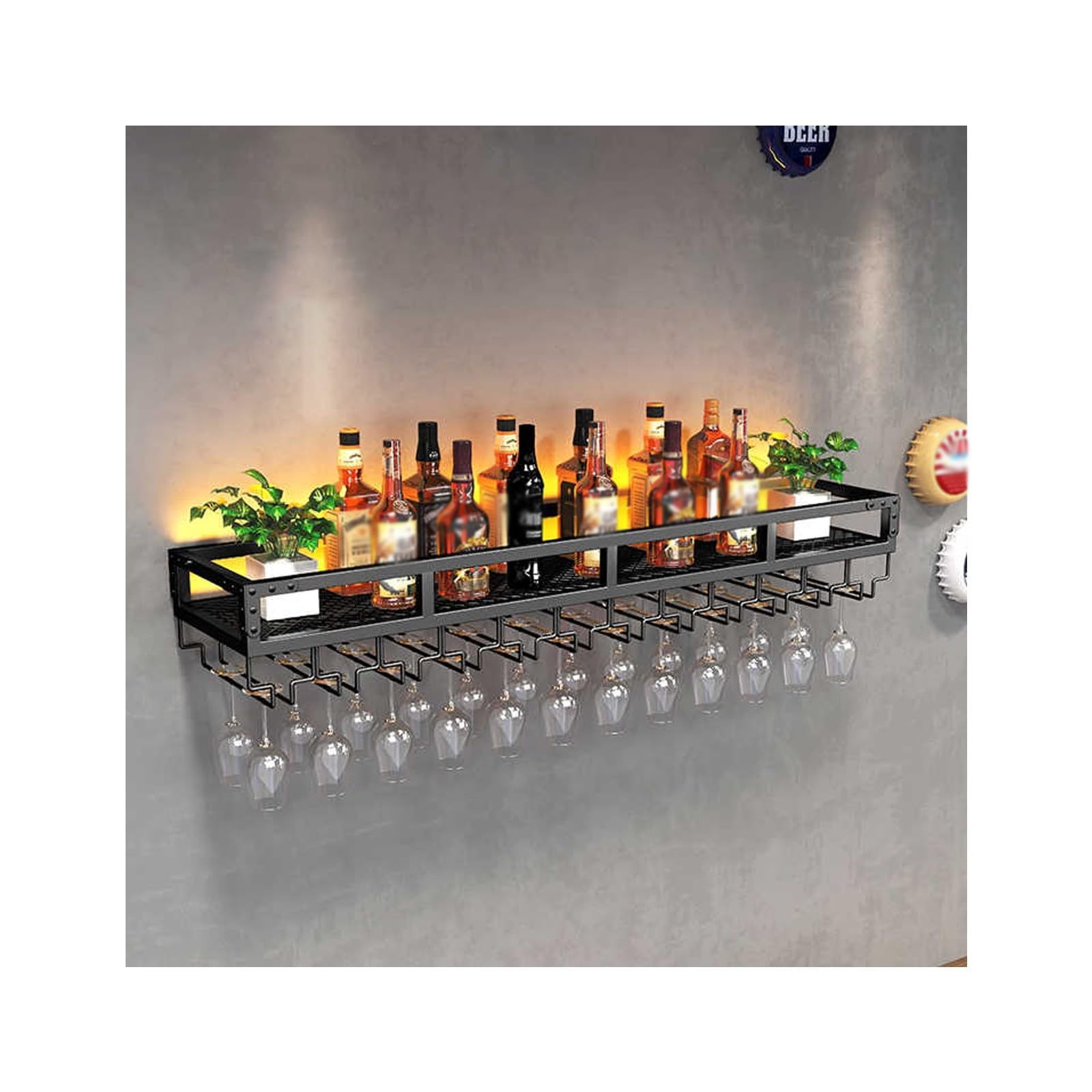 Étagère murale vin LED 60cm pour ranger et illuminer vos bouteilles