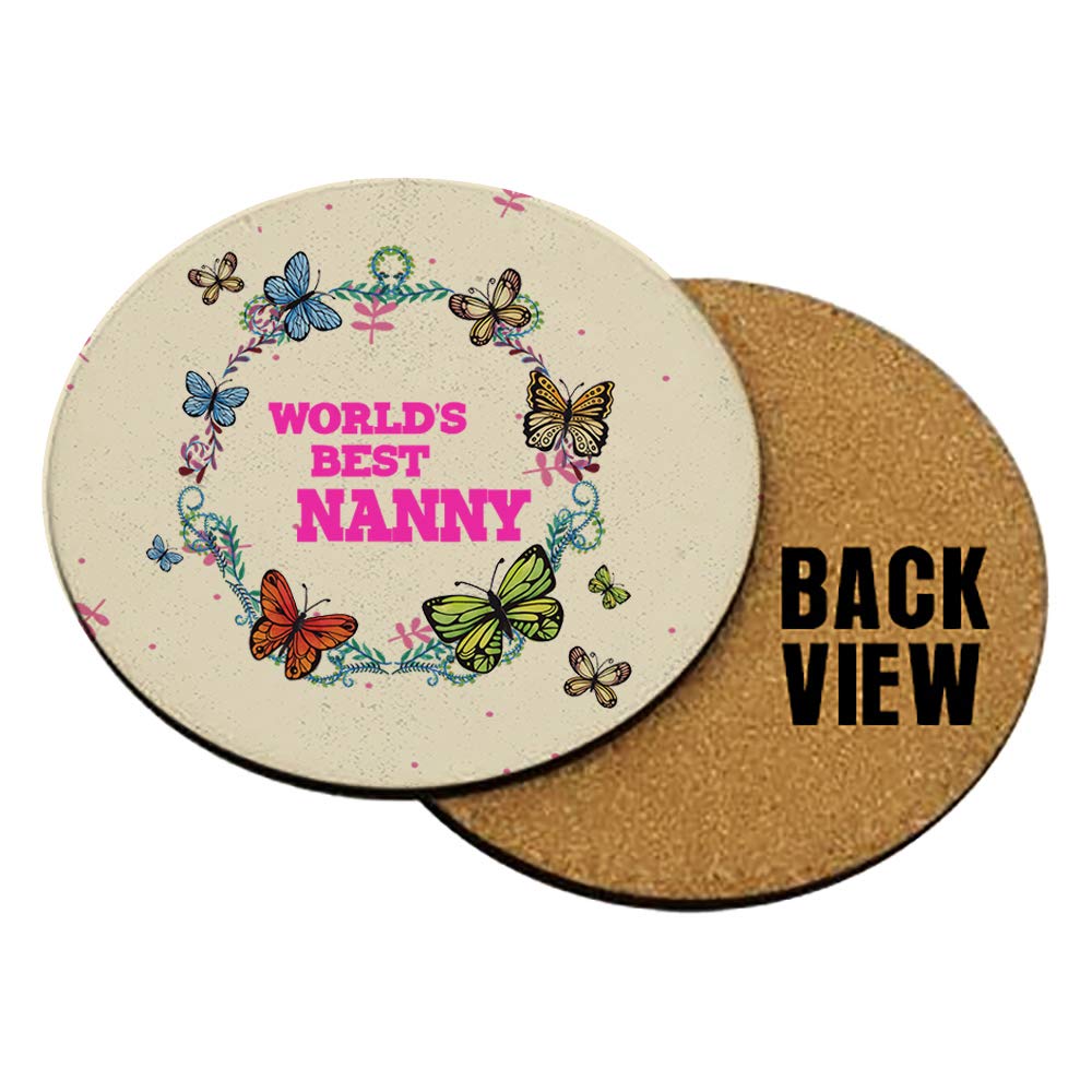 World's Best Nanny Funny Gift for Nana/Nanny - Mothers Day Birthday/Christmas Stocking Filler Present Gift Coasters with Different Variations. (Round Coaster)