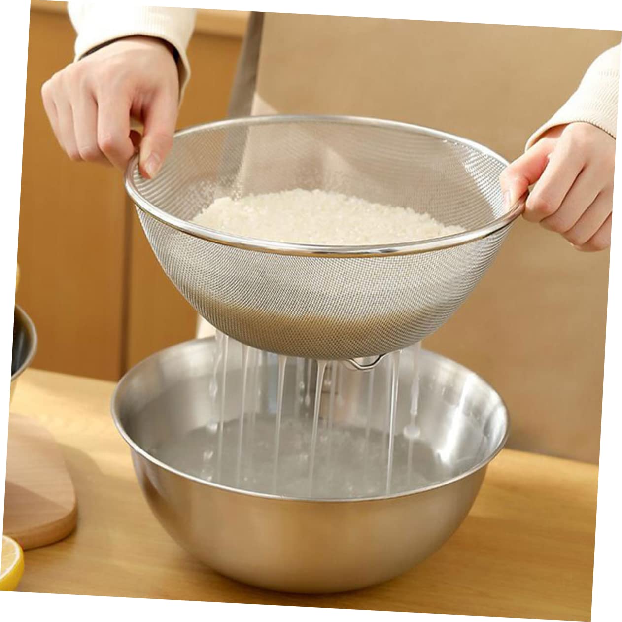 Juego de Colador de Acero Inoxidable para Cocina, 2 Piezas | Malla Fina, Base Plana y Drenaje Estable, Apto para Verduras y Huevos, Acabado Plata