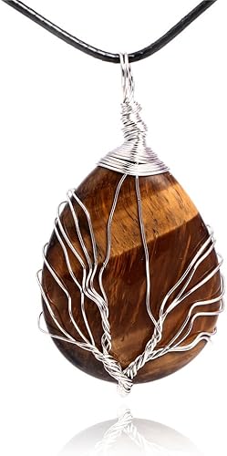 GEM-Inside - Colgante de lágrima de 1.181 x 2.165 in, hecha a mano, de malla, atrapasueños, forma de gota de agua, cuentas de chakra, ojo de tigre