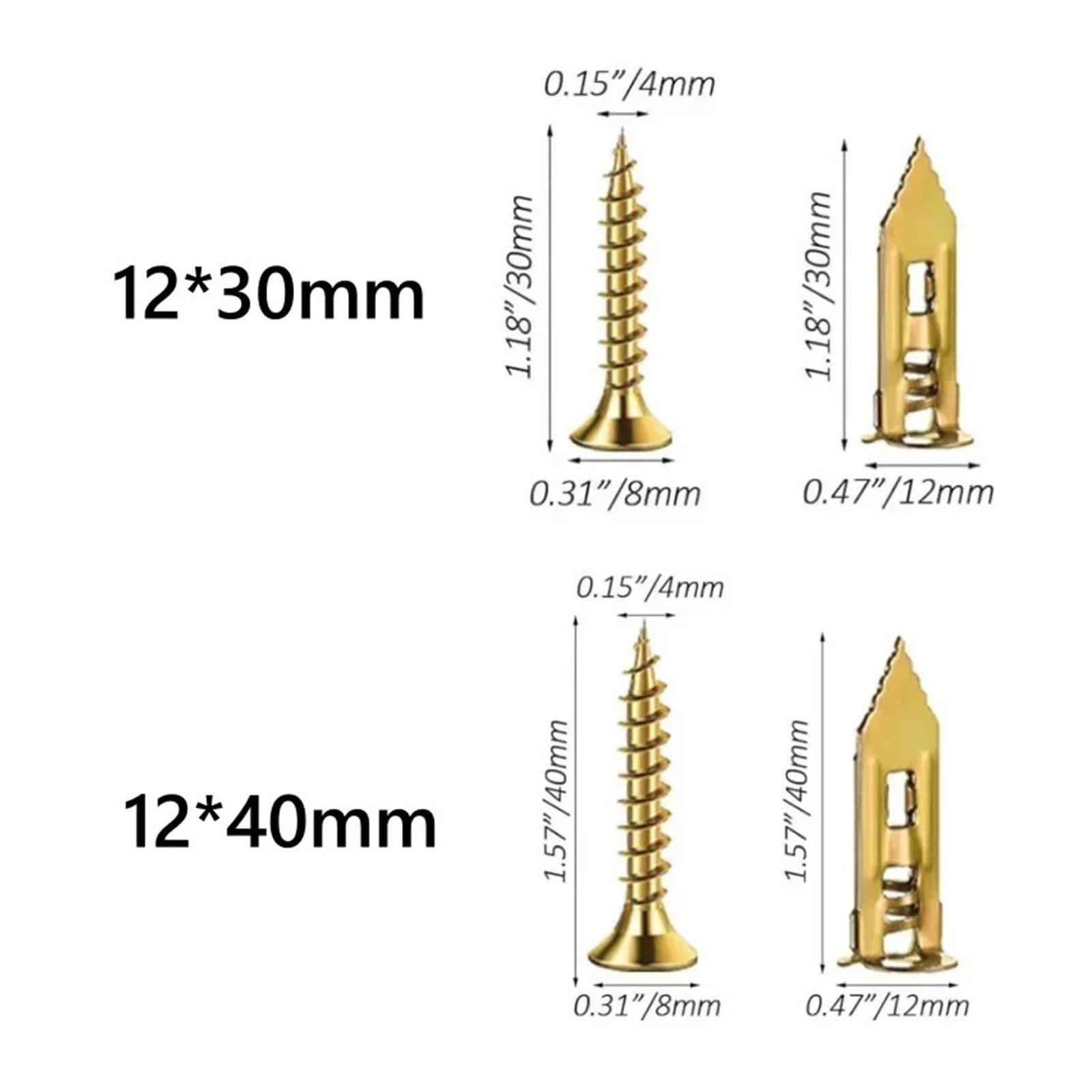 Selbstbohrende Dehnschrauben aus Edelstahl, Trockenbau-Gipskarton-Anker-Kit, Hohlraumdübel, Dübelbefestigungs-Werkzeug-Set, Heimwerken(12x40mm-500PCS)