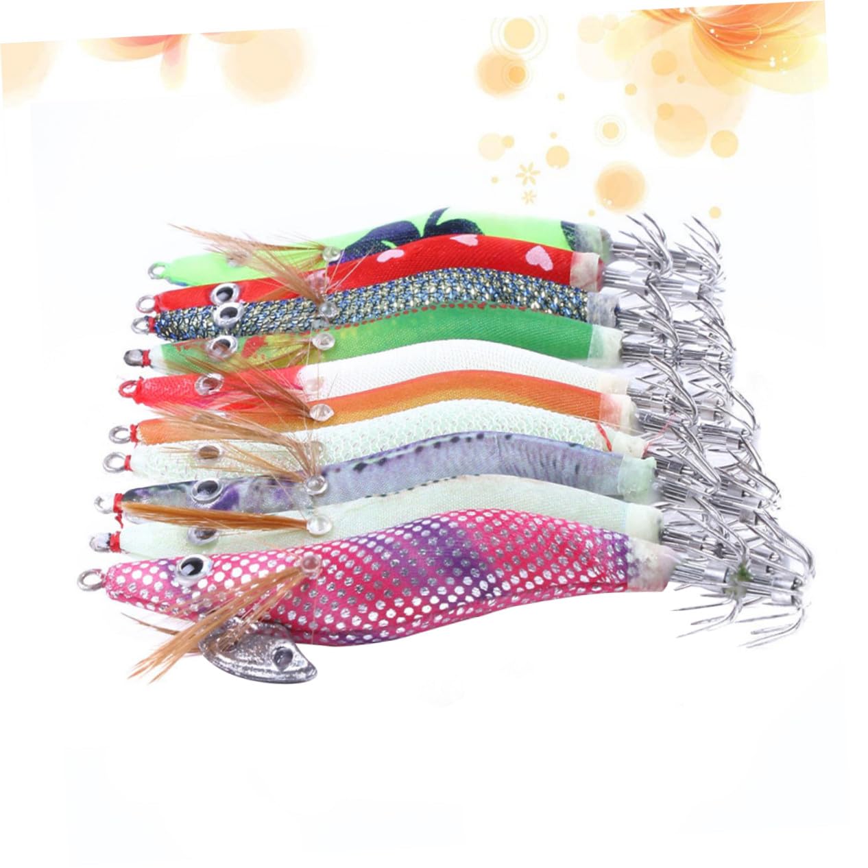 HANABASS 10 Pezzi da Pesca Artificiale Simulazione Gamberetti e Calamari Esca Realistica in Plastica Colorata Ganci in Acciaio Resistenti e Antiruggine per Attrezzatura Pesca Facile da