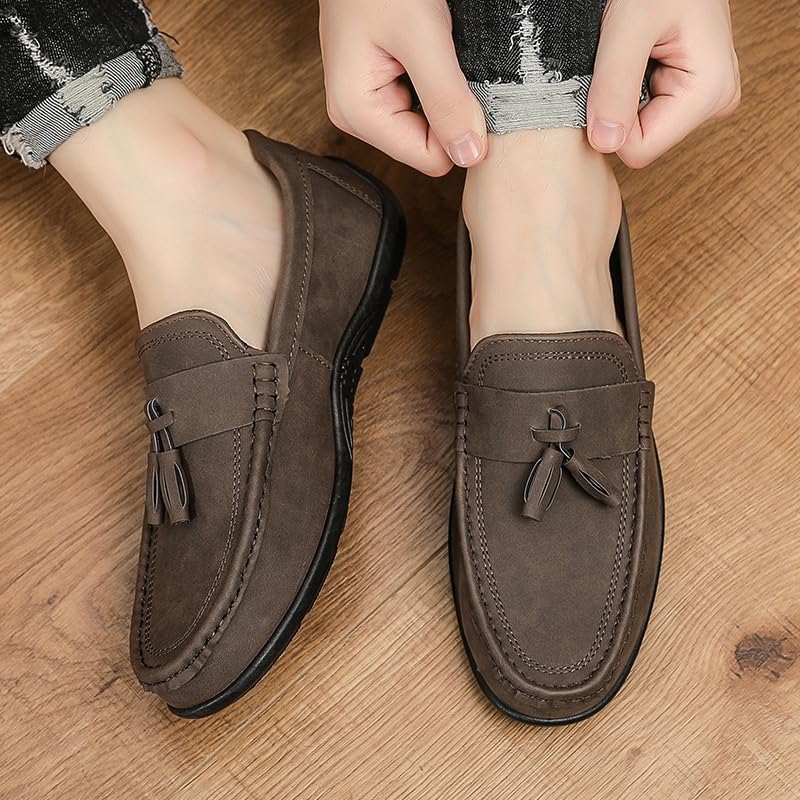Mens Loafers Round Toe PU Leather Penny Loafers Tassel Flexible Comfortable Resistant Casual Wedding Slip On3