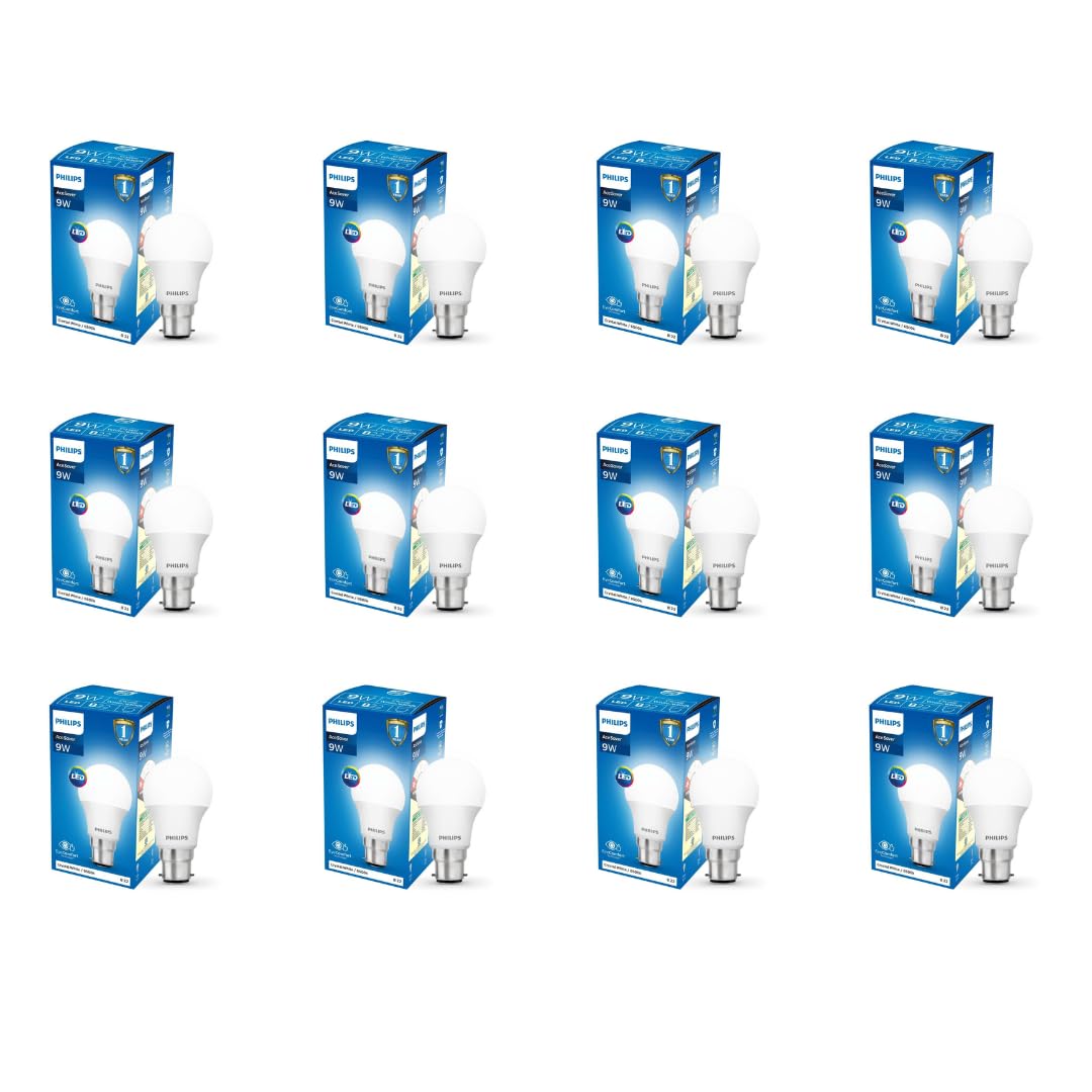 PHILIPS Ace Saver 9-watt B22 LED Bulb | Crystal White LED Bulb | Pack of 12