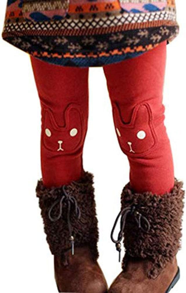 Kids Girls Winter Leggings Bunny Printed Thick Warm Fleece Pants for 2-7 Years