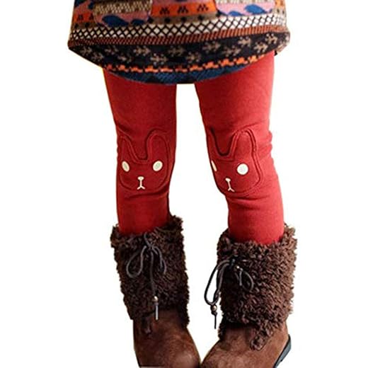 BOWKITE Calça legging infantil de inverno com estampa de coelhinho grosso e quente para 2 a 7 anos