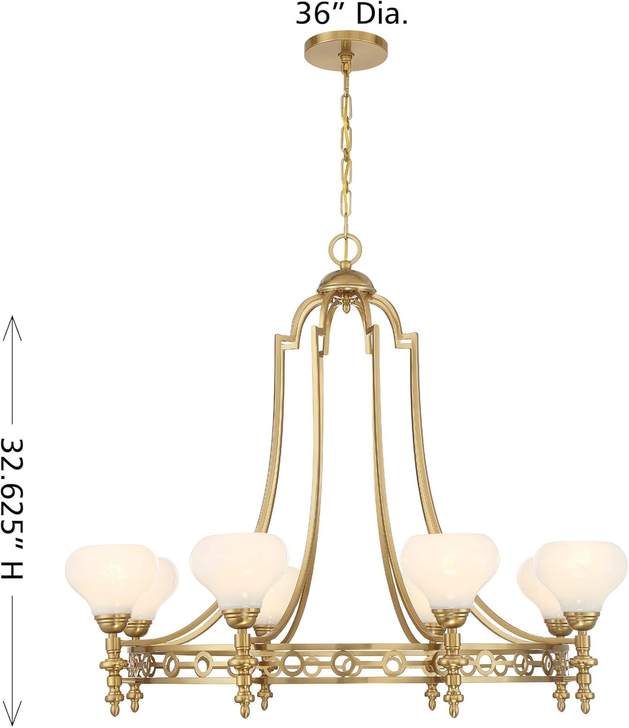 Savoy House 1-1605-8-322 Allston Vintage Traditional White Strie Glass Chandelier Light Fixture, 8-Light 480 Total Watts, 33" H x 36" W, Warm Brass