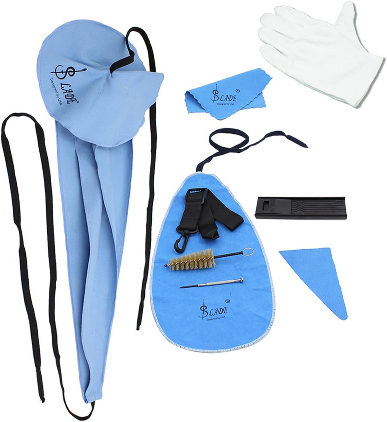Alto Tenor Soprano Saxophone Cleaning Cloths Kit, Sax Microfiber Clean Cotton Swab with Reed Case & Mouthpiece Brush & Gloves & Neck Belt, Wind Woodwind Clarinet Flute Trumpet Care Kit