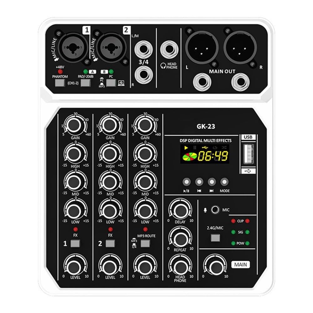 Console Mixer Audio Professionale A 4 Canali con Microfono Wireless Bluetooth USB per DJ, Karaoke, PC e Chitarra