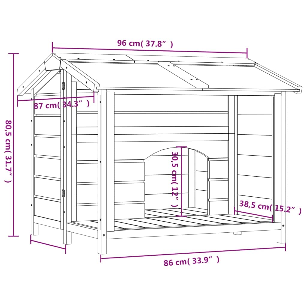 Caseta para perros gris de madera maciza de pino 96 x 87 x 80,5 cm con techo impermeable, gran entrada para jardín, protección y seguridad ideal para perros, cachorros y mascotas