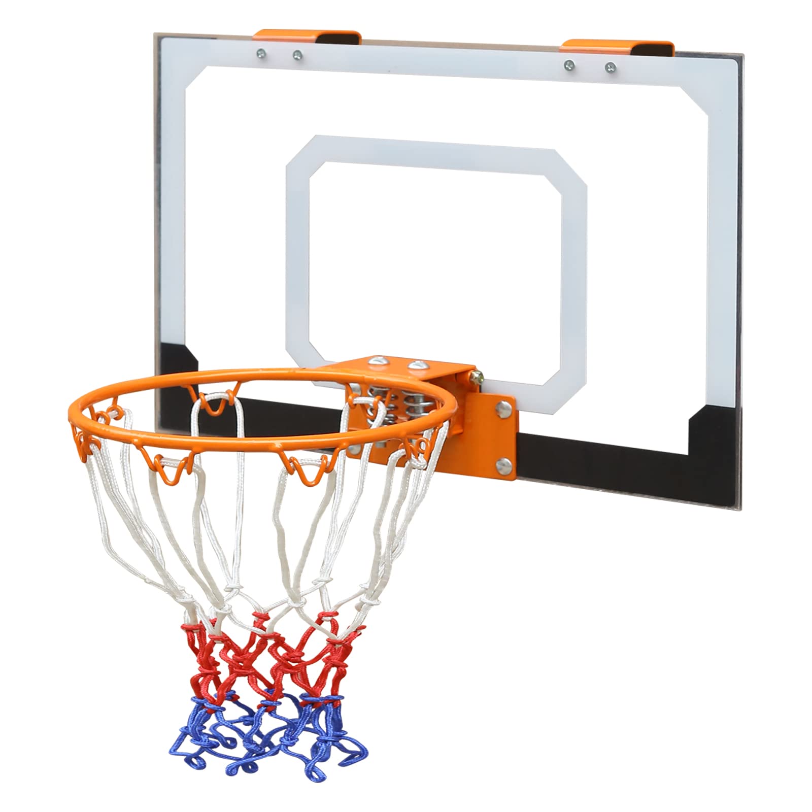 Aro de baloncesto montado en la pared, tablero transparente inastillable de 18 x 12 pulgadas, red para todo tipo de clima, juego de baloncesto para interiores y exteriores (incluye 1 pelota y