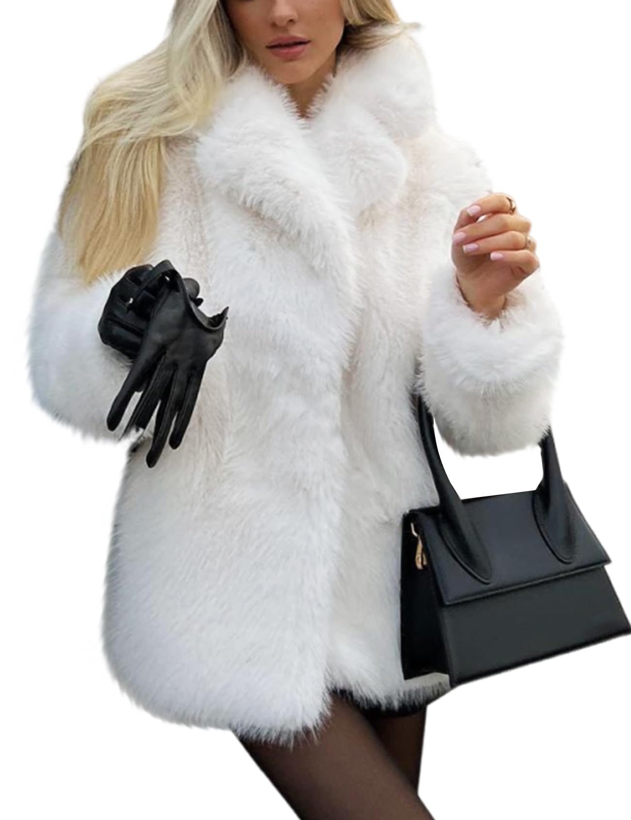arssm Women's Faux Fur Coat Long Sleeve Fluffy Jacket Open Front Furry Winter Warm Lapel Shaggy Coat Outwear-picture-39