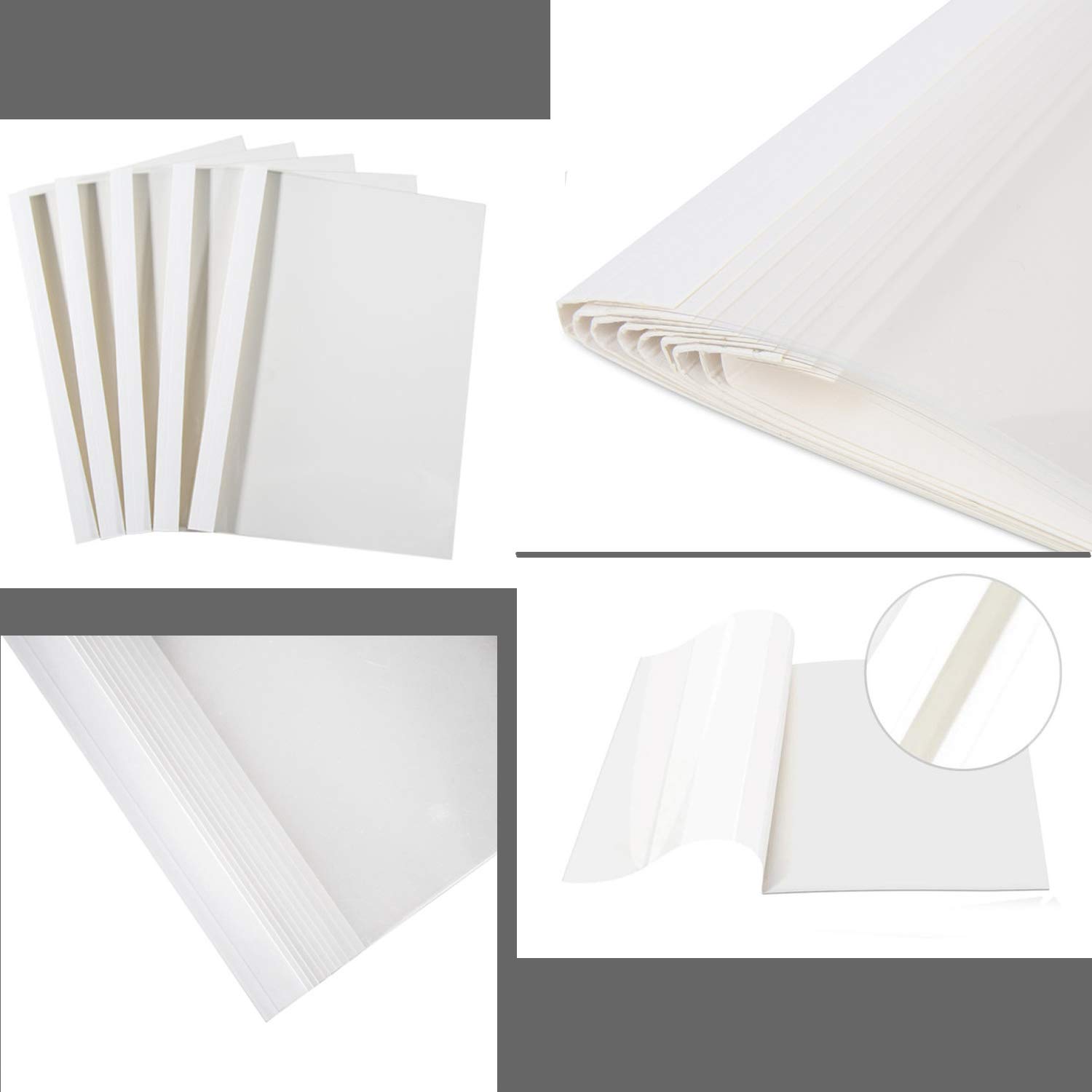 TUKA-i-AKUT 20x 10mm Copertine per Rilegatura Termica, A4 Cartelline Termiche, Larghezza Dorso 10 mm - Capacità 90 Fogli, Fronte trasparente, 20 pz, Bianco Colore, TKD9200-A4-white-20x