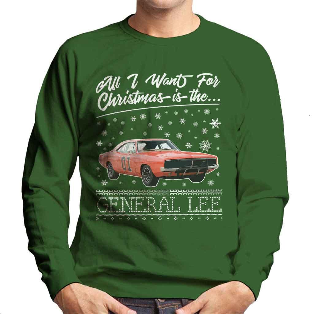 Dukes of Hazzard All I Want for Christmas is The General Lee Men's Sweatshirt Bottle Green