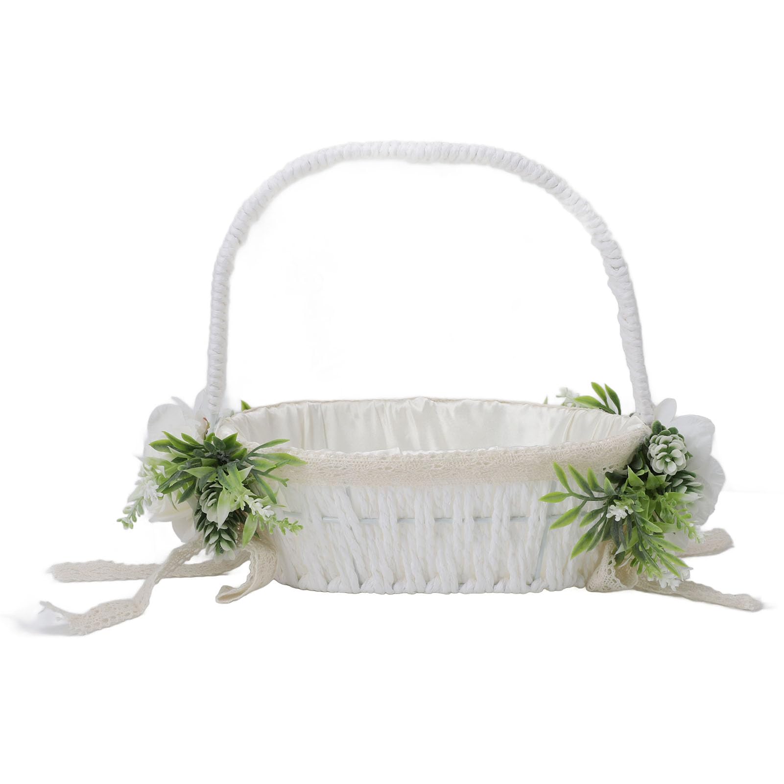 KKPLZZ Canasta de Niña de Flores de Boda, Canasta Romántica de Mano Elegante Tejida con Flores Simuladas para la Novia, Canasta de Pétalos de Niña de Las Flores (5799)