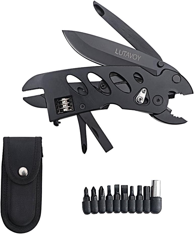 Multitool Wrench Adjustable Wrench Multi-tool Pocket Knife knife blade, Wrench, Screwdriver, Phillips Screwdriver Driver Bits Nylon Sheath LUTAVOY LY88