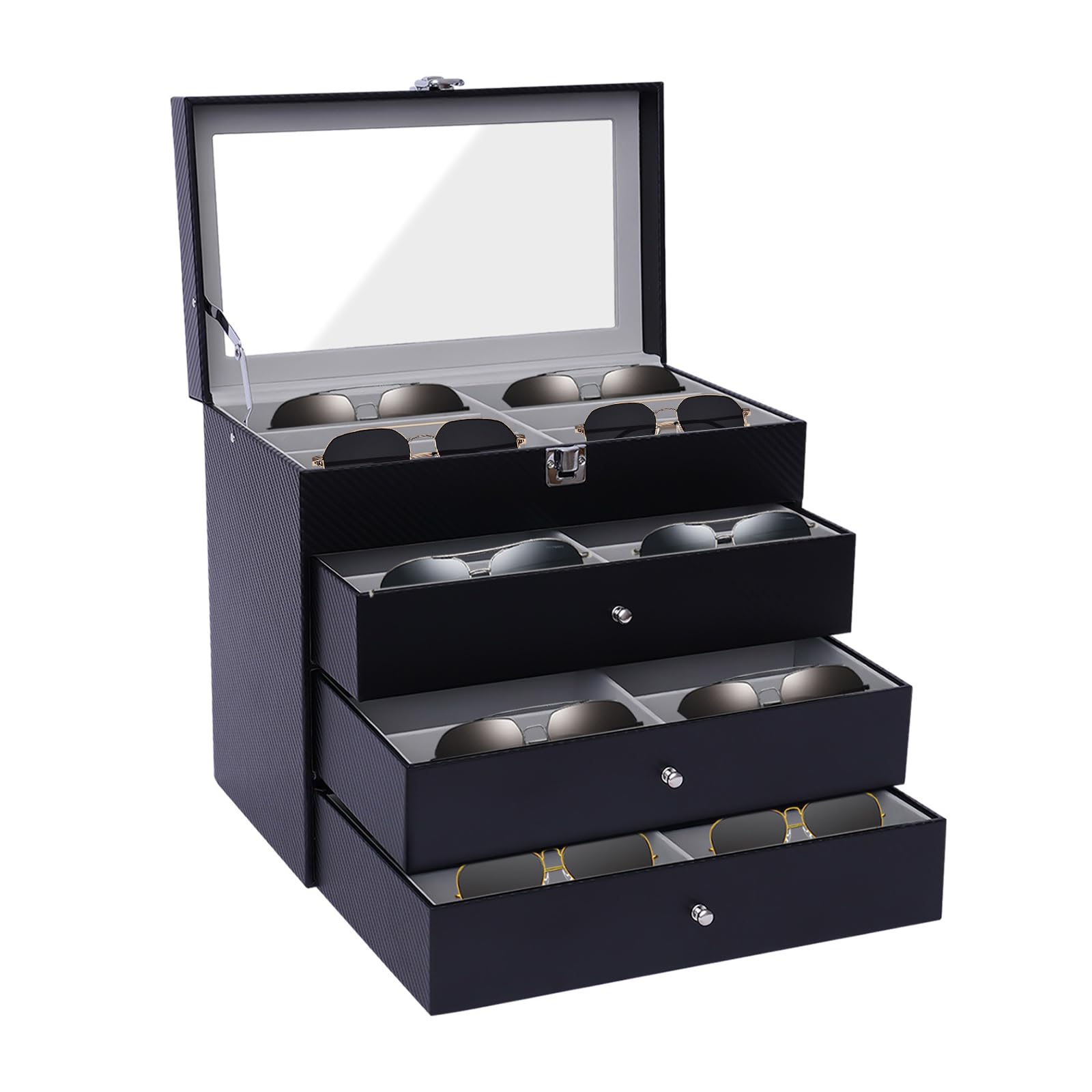 Dfmyhked 4 Layers Leather Sunglasses Storage Organizer, 24 Slots Multiple Pairs Glasses Storage Case, Slots Display Case Box For Storing Glasses, Bracelets