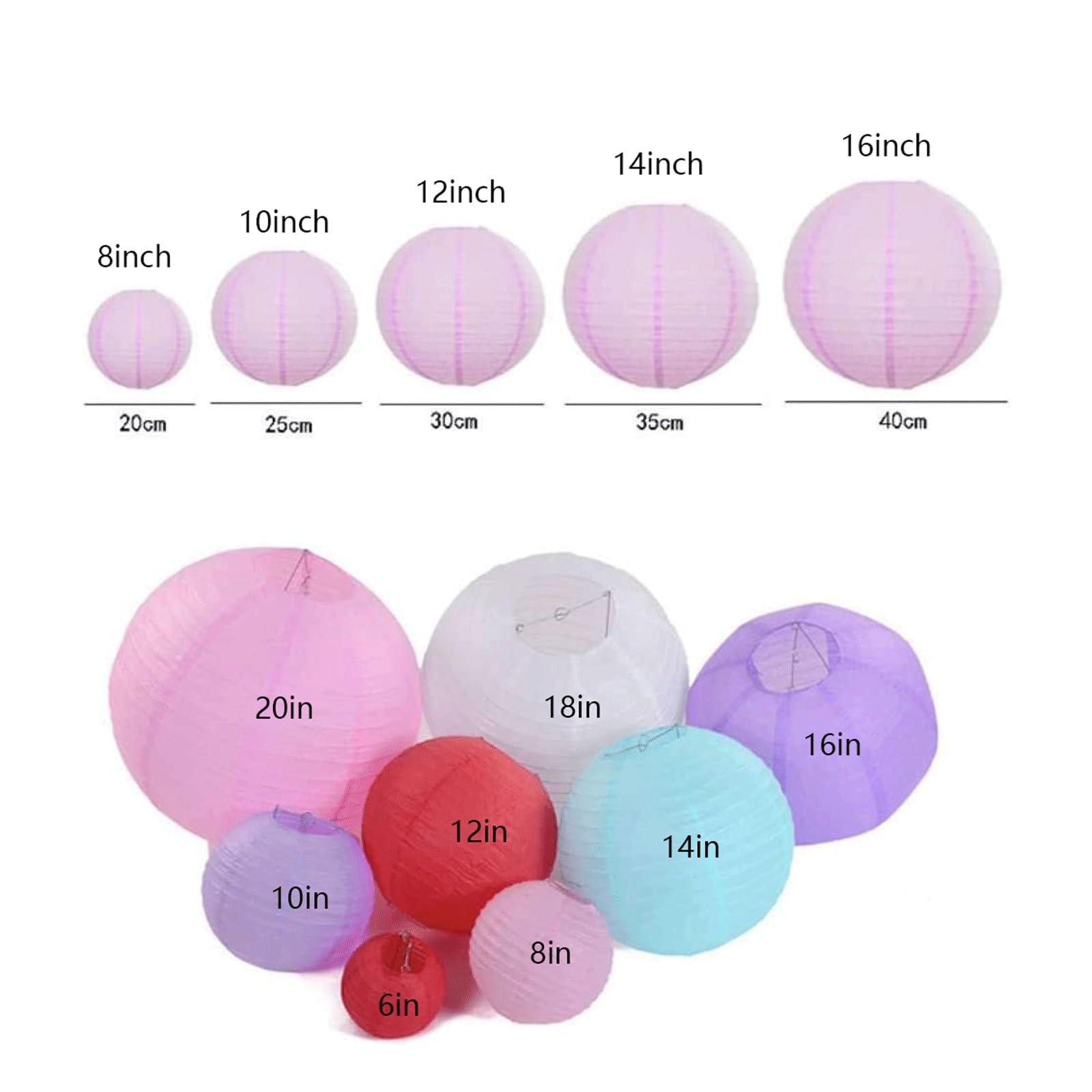 Lampion Zestaw 9 lampionów papierowych chińskie okrągłe kolorowe różne rozmiary abażury z tkaniny nylonowej świąteczne wesele Patio dekoracje wiszące lantern(Groen,35cm)