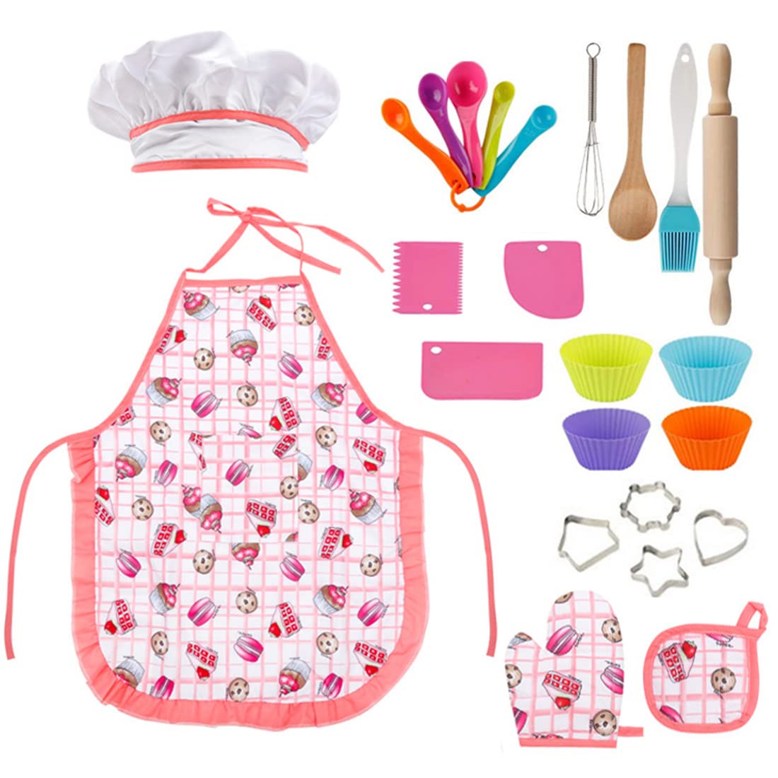 DAISHA Children's Cooking Baking Apron Hat Glove Sets, Play House DIY Kitchen Cake Baking Tools.