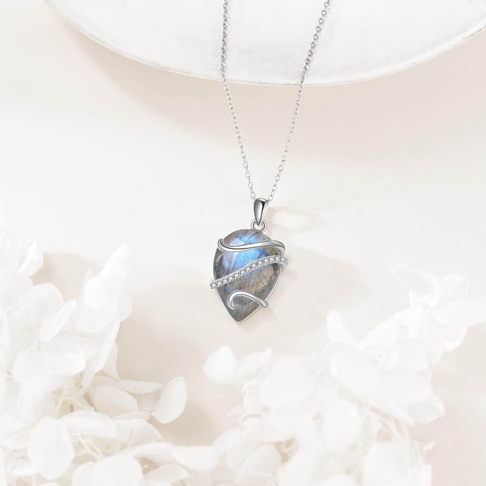 POPLYKE Labradorit/Larimar/Lapis Lazuli/Türkis/Opal/Moonstone Halskette für Frauen Sterling Silber Teardrop Halskette Schmuck Geschenk für Frauen