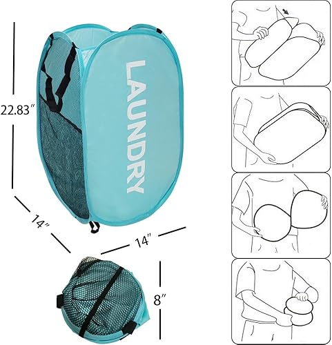 Miniatura 5 de Buenod Cestos de lavandería desplegables, cestas plegables de malla para la lavandería, paquete de 2 cestas de almacenamiento para el hogar,