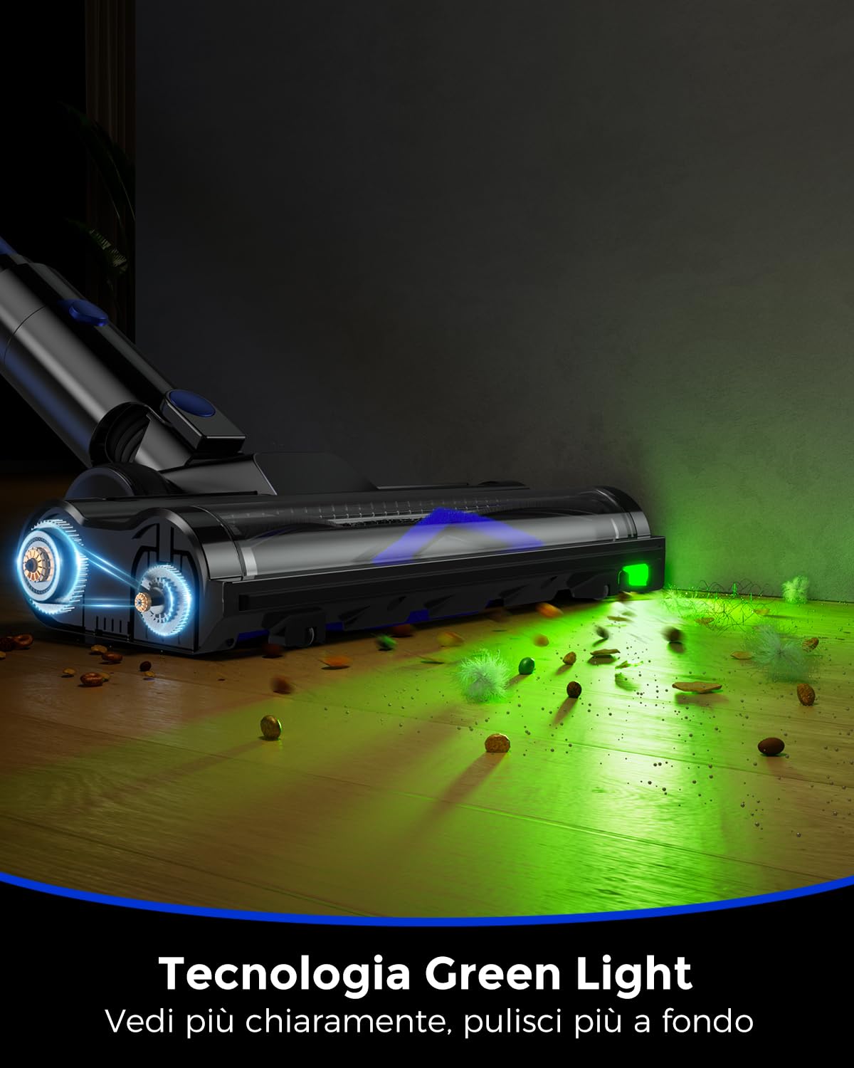 50Min Aspirapolvere Senza Fili Potente, 550W Scopa Elettrica Senza Fili, 50KPA Scopa Elettrica, 1,5 L Contenitore per la Polvere Aspirapolvere Senza Fili, Aspirapolvere Con filtro a 8 strati, Blu