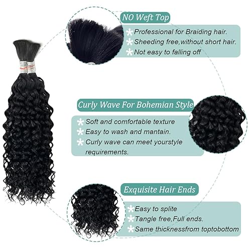 Miniatura 2 de Extensiones de cabello humano virgen brasileño ondulado para trenzar sin trama, sin procesar, extensiones de cabello humano virgen brasileño húmedo