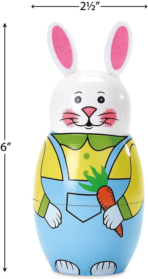 Lillian Vernon Hand Painted Wooden Easter Bunny Nesting Doll Set - Holiday Home Decor, Spring Themed Table Decorations, Matryoshka Toys, 6 Inches Tall, Set of 5 Figurines
