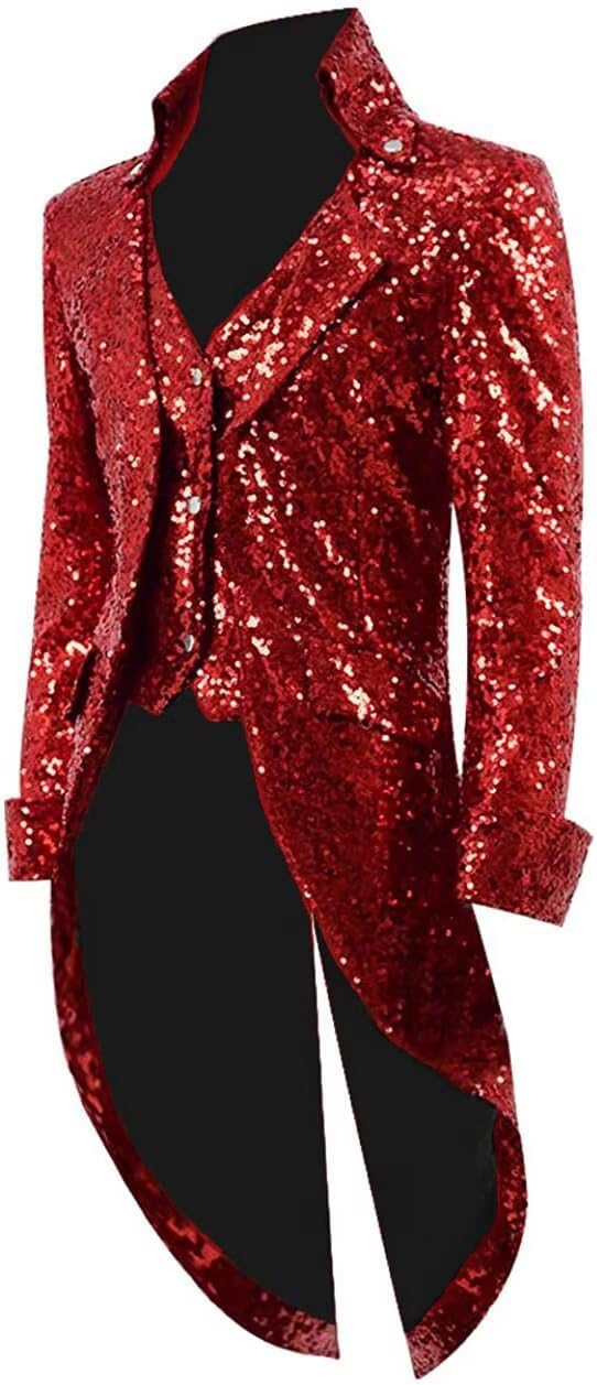 Mens Sequins Tailcoat Jacket Shiny Victorian Mardi Gras Costumes Bling Frock Blazer Circus Coat
