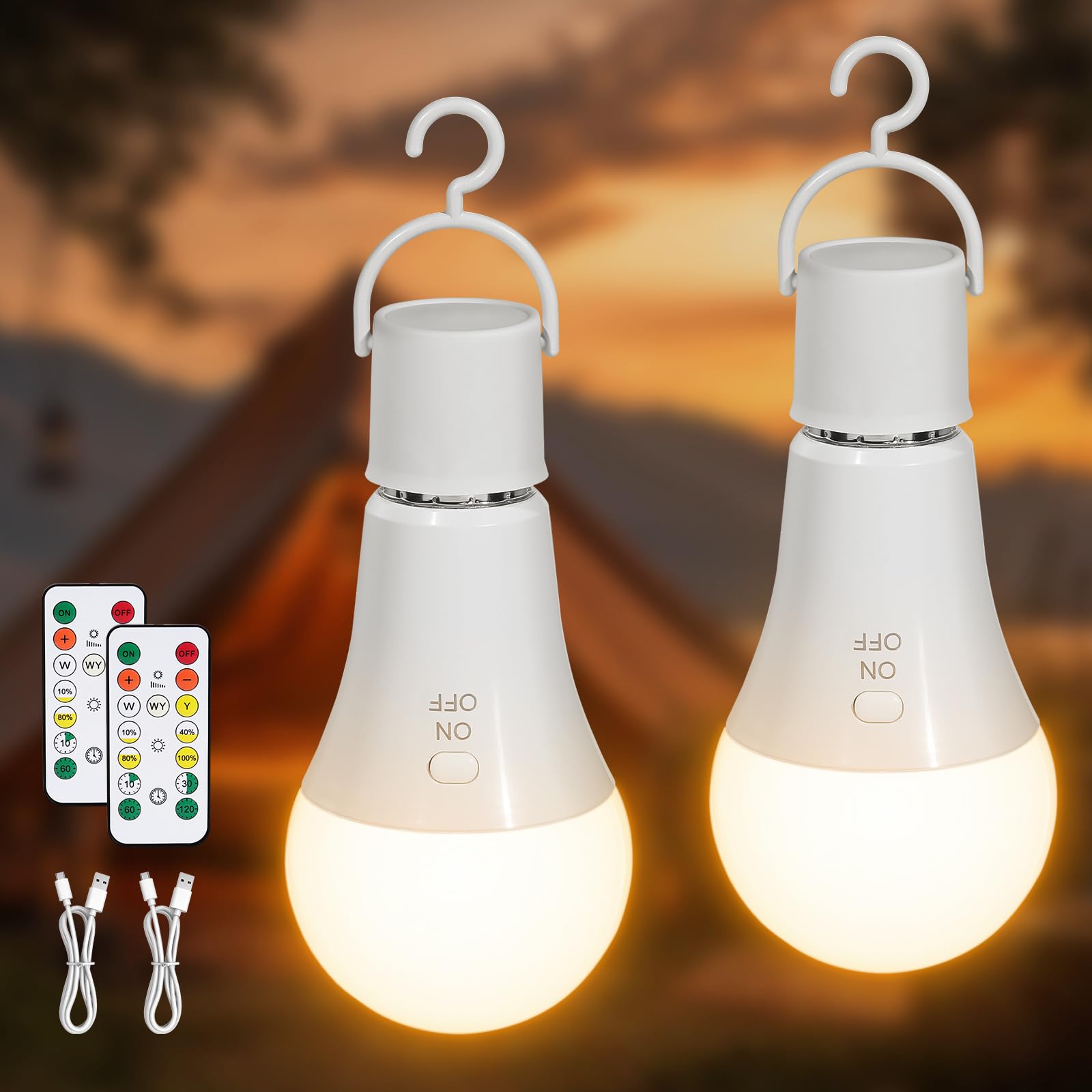 Kimjo Wiederaufladbare Glühbirne mit Batterie - Aufladbare Glühbirne mit Fernbedienung E27 7W - Camping Lampe USB 3 Farben Dimmbare - Tastensteuerung Outdoor Notlicht 2 Stück