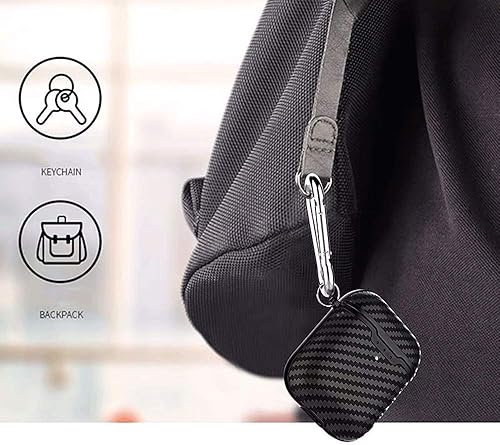 Miniatura 7 de Compatible con auriculares Airpods 1 y 2, fibra de carbono fresco grano militar anti-caída flexible TPU protector antidedos con llavero negro