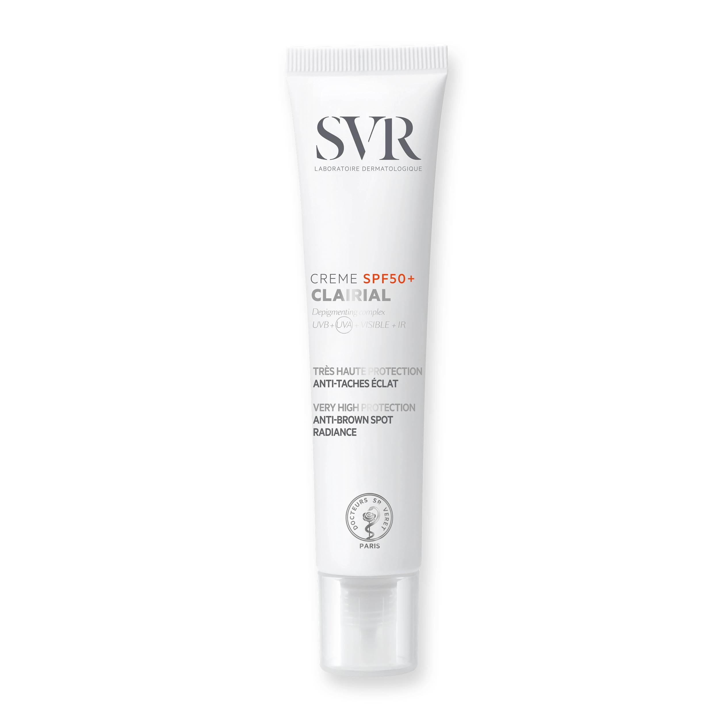 SVRCLAIRIAL Face Sun Cream SPF 50+ for Daily UV Anti-Aging Hyperpigmentation Treatment - Face, Neck, Hands, Decolleté. Protects from UVA, UVB, Blue + Violet Light Damage, 40ml