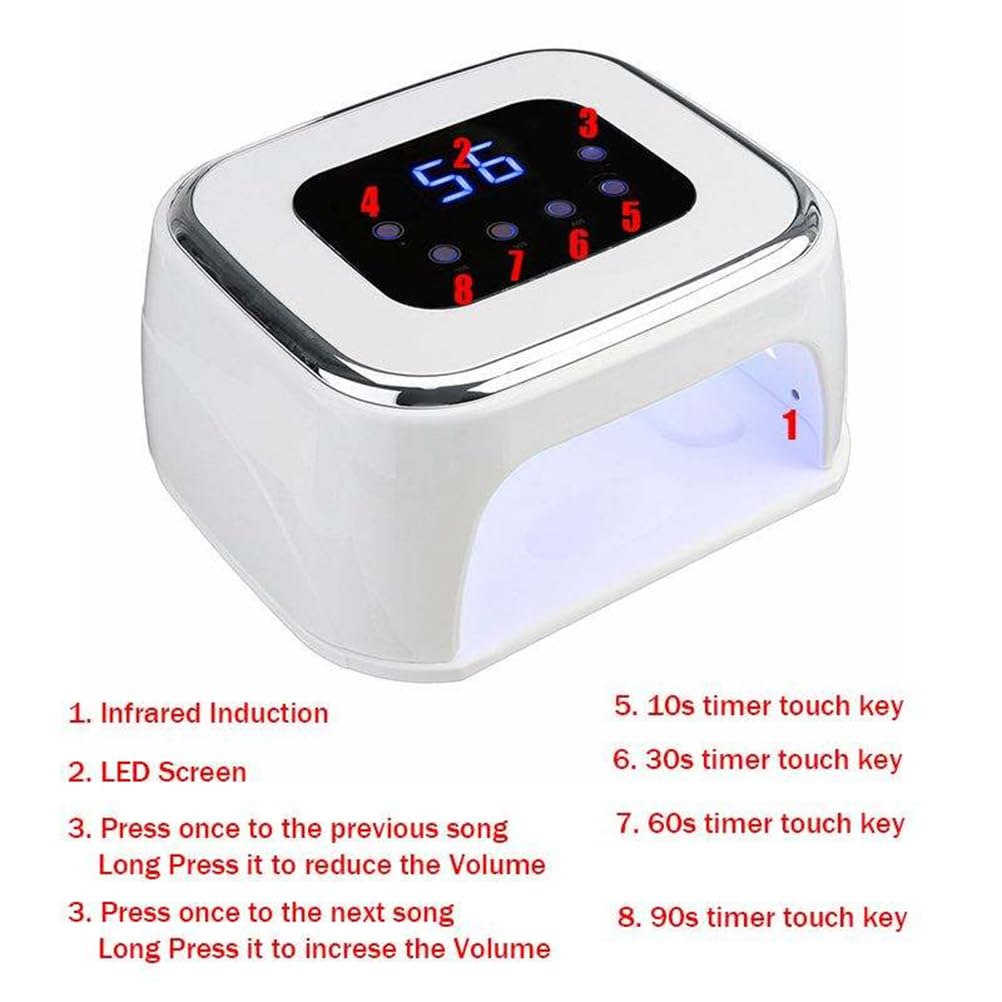 Akumulatorowa lampa UV LED do zdobienia paznokci, bezprzewodowa suszarka paznokci z wyświetlaczem LCD i 42 diodami LED, 4 ustawienia timera i obsługą Bluetooth do przechowywania w domu.