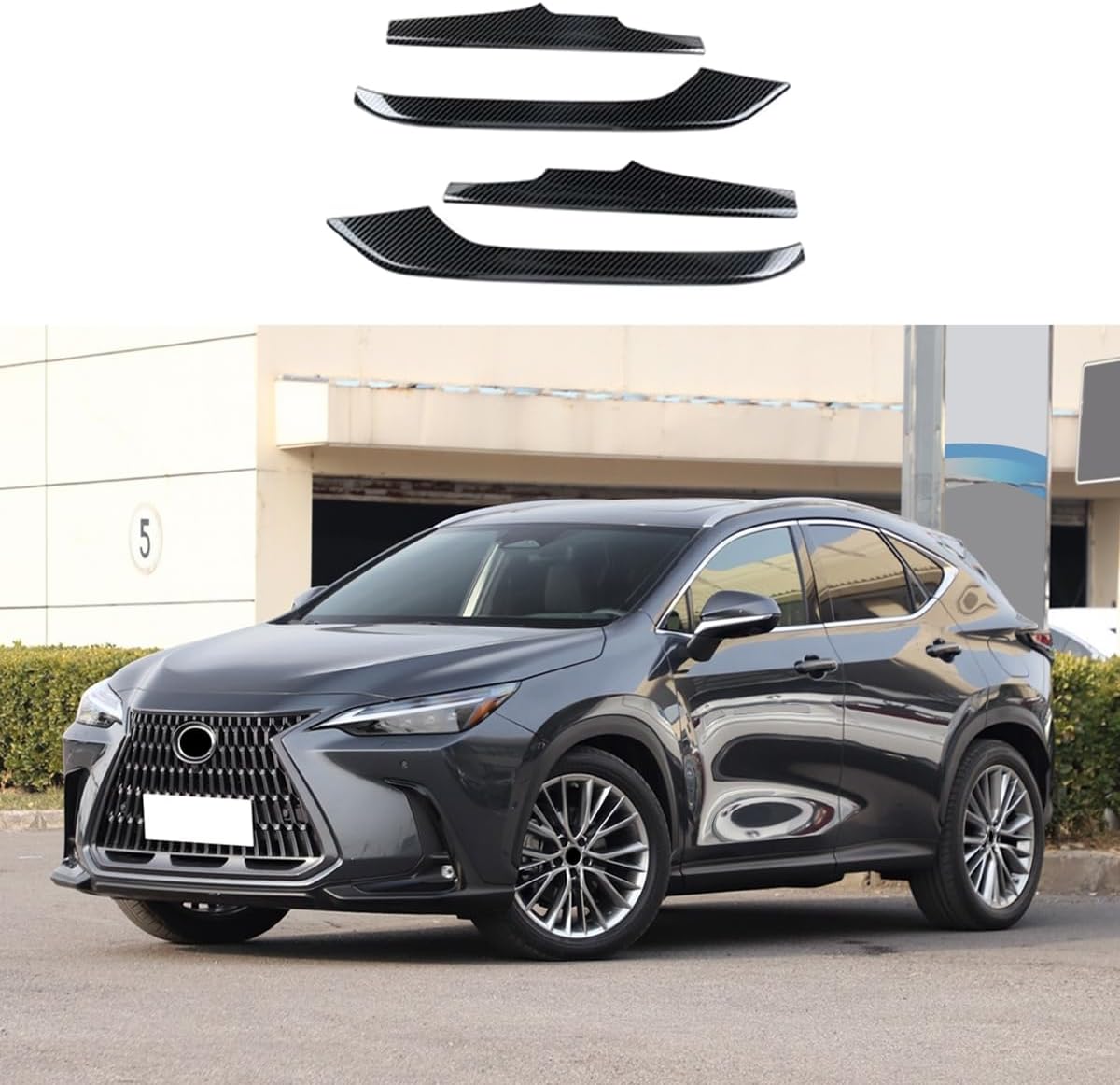 Car Accessories Front Bumper Corner Protection Cover Trims Compatible with Lexus NX 250 350 350h 450h+ 2026 2025 2024 2023 2022 (Carbon Fiber Style) 4PCS Stainless Steel
