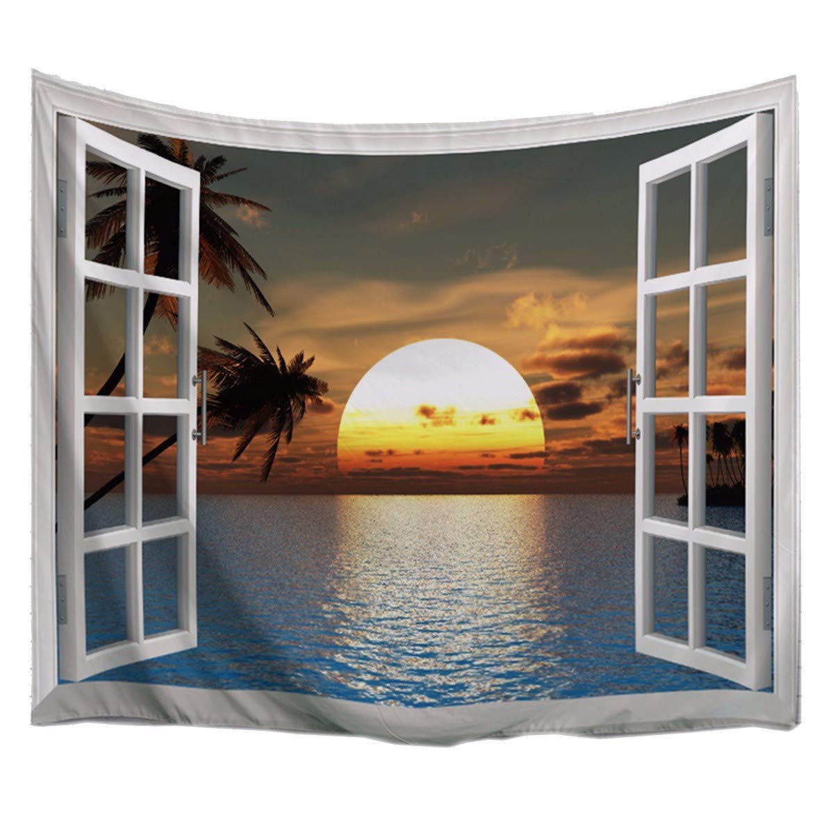 A.Monamour Tropical Dark Green Banana Palm Tree Leaf Plants Themed Print Fabric Tapestry Wall Hangings Blanket Bohemian Bedspread Cover Hippie Beach Towels Bedroom Living Room Dorm 153X102Cm/60"X40" — view 8