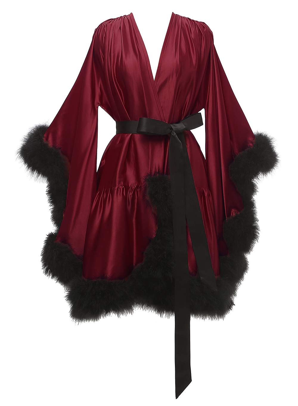 Yexinbridal Feather Fur Robe Silk Satin Bridal Dressing Gown Sexy Illusion Lingerie Nightgown Bathrobe Sleepwear