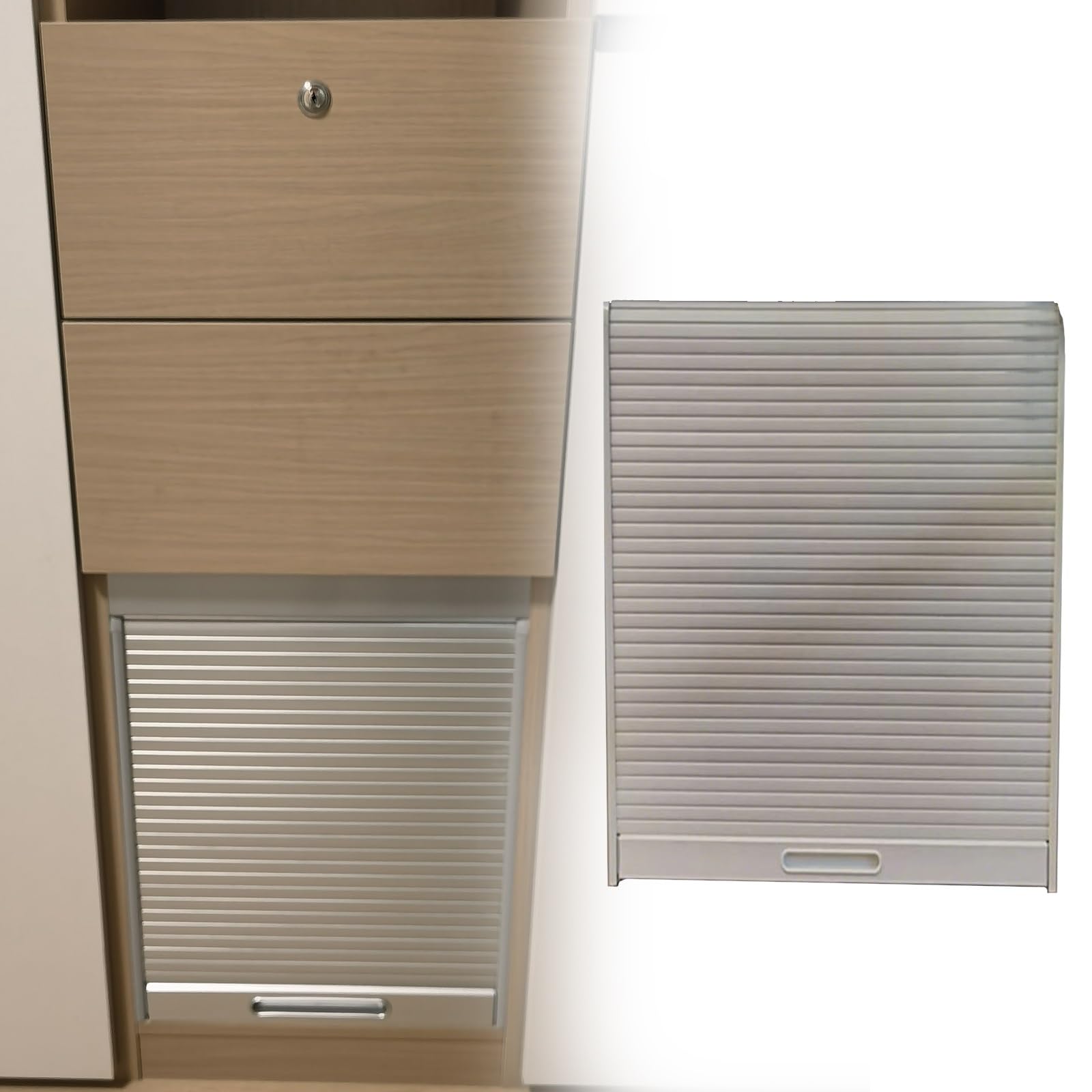 Customizable Roll Up Cabinet Doors KitRectangle Tambour Door with Track & Handle for Laundry Room Office RV & ClosetFolding Door Solution (W34xH32cm)