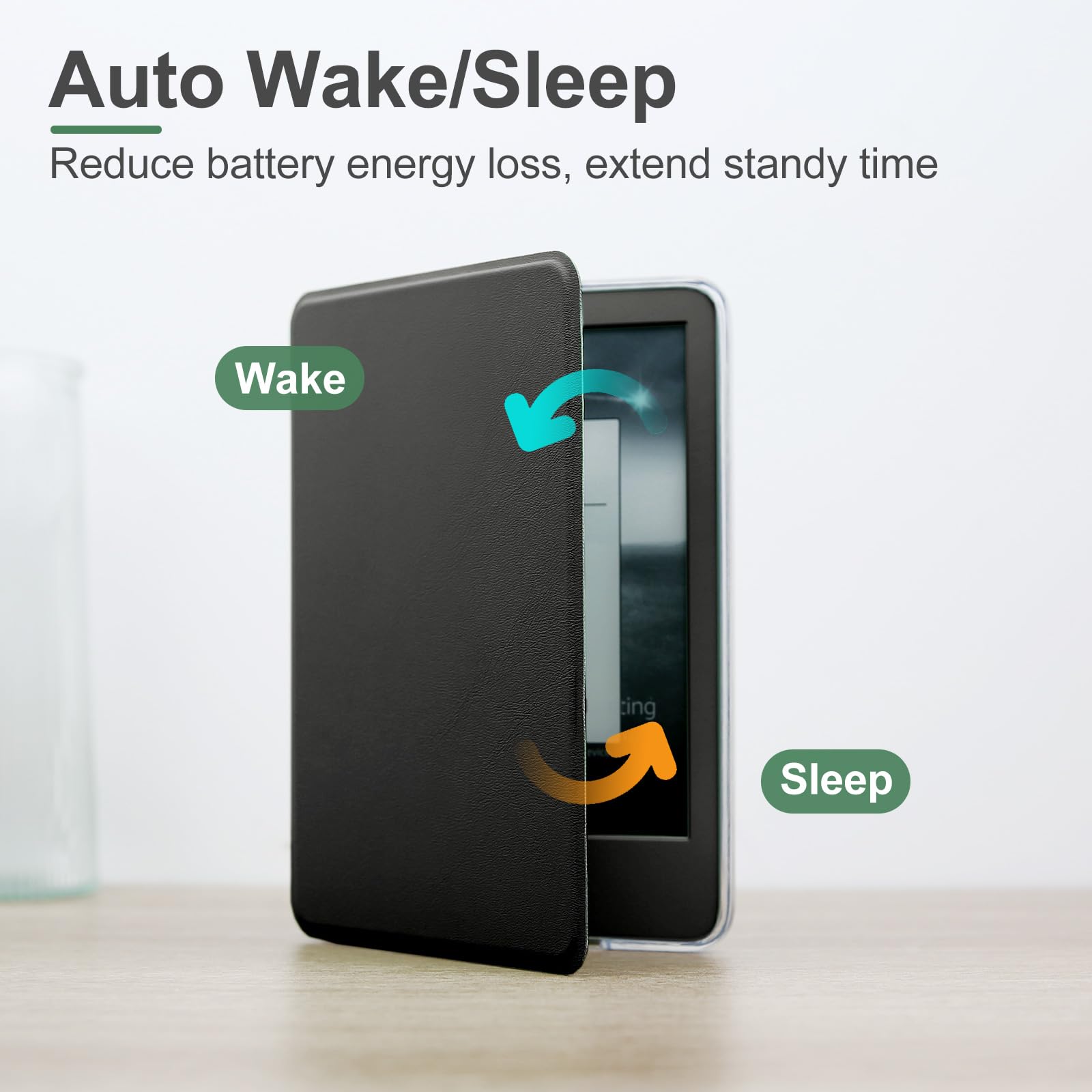 Custodia per Kindle Paperwhite (6,8" 11a generazione 2021) e Signature Edition, custodia in pelle PU e guscio posteriore rigido trasparente, con funzione sleep/wake automatica, nero nobile
