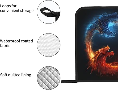 Miniatura 3 de Paquete de 2 soportes para ollas para cocina, resistentes al calor, con bolsillo, agarraderas para horno, dragones de fuego y hielo, almohadillas