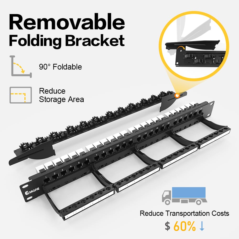 Panneau de brassage 24 ports CAT6A Keystone blindé avec gestion intelligente des câbles pour montage en rack de 48,3 cm