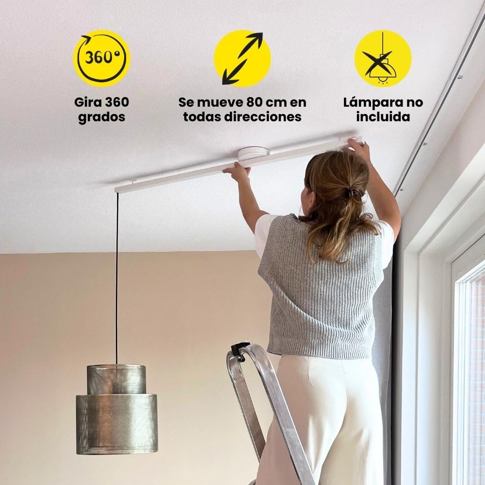 Lightswing® Single Sistema de Suspensión para 1 Lámpara Colgante - Blanco Mate - 90 cm - Sistema de Lámpara Ajustable - Fácil de Instalar - Soporte Lámpara Techo - Lámpara de Techo