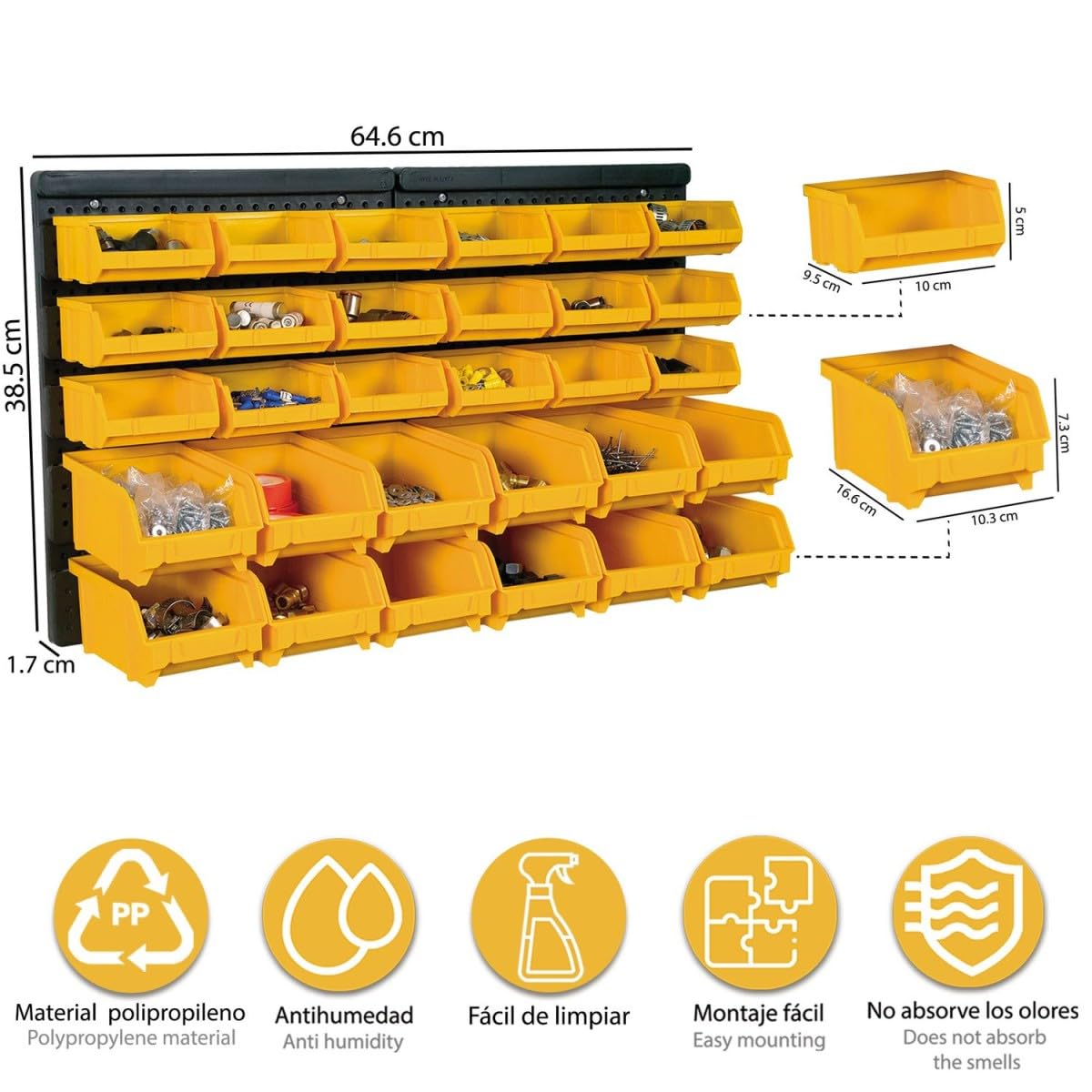 INTEC - Panneau Porte Outils Mural - 30 Bacs à Becs Amovibles - Rangement et Stockage Outils et Quincaillerie