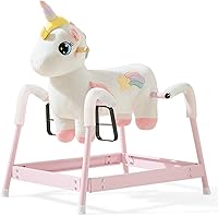 FUNLIO Unicorn Spring Rocking Horse for Kids 3-6: Rainbow Fairy Ride-On with Safe Covered Spring, Neighing Sounds & Sturdy Frame - Ideal Pretend Play Gift